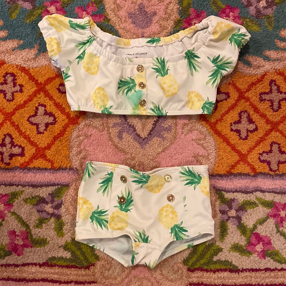 Puff sleeve pineapple bikini with high waisted bottoms